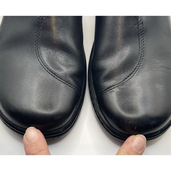 Clarks Womens 8 Black Leather Slip Step In Comfy Mule Clogs No Box Polish - Picture 6 of 10